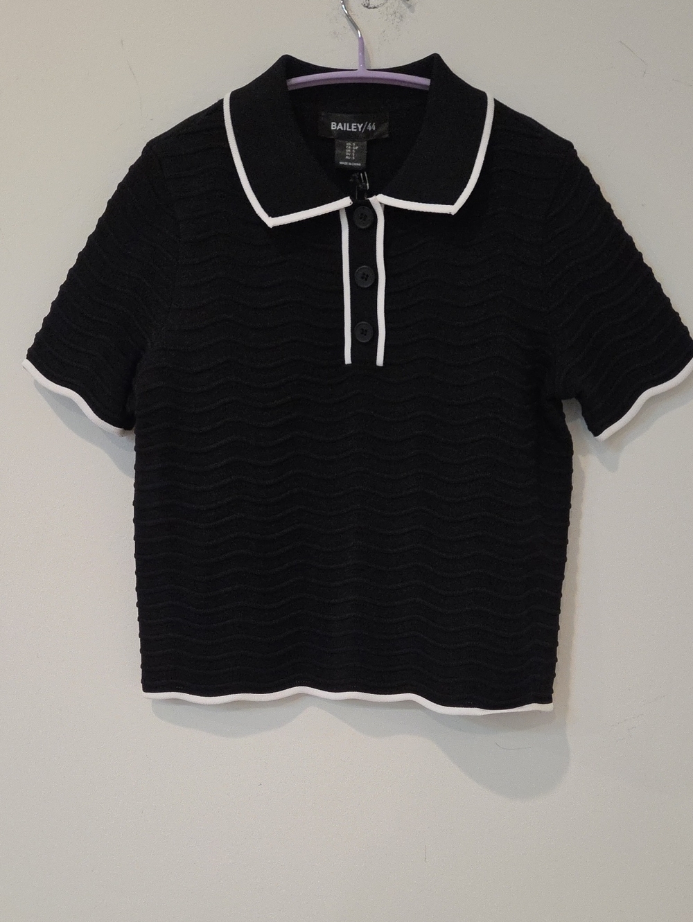 Bailey 44 Black Short-Sleeve Polo with White Piping